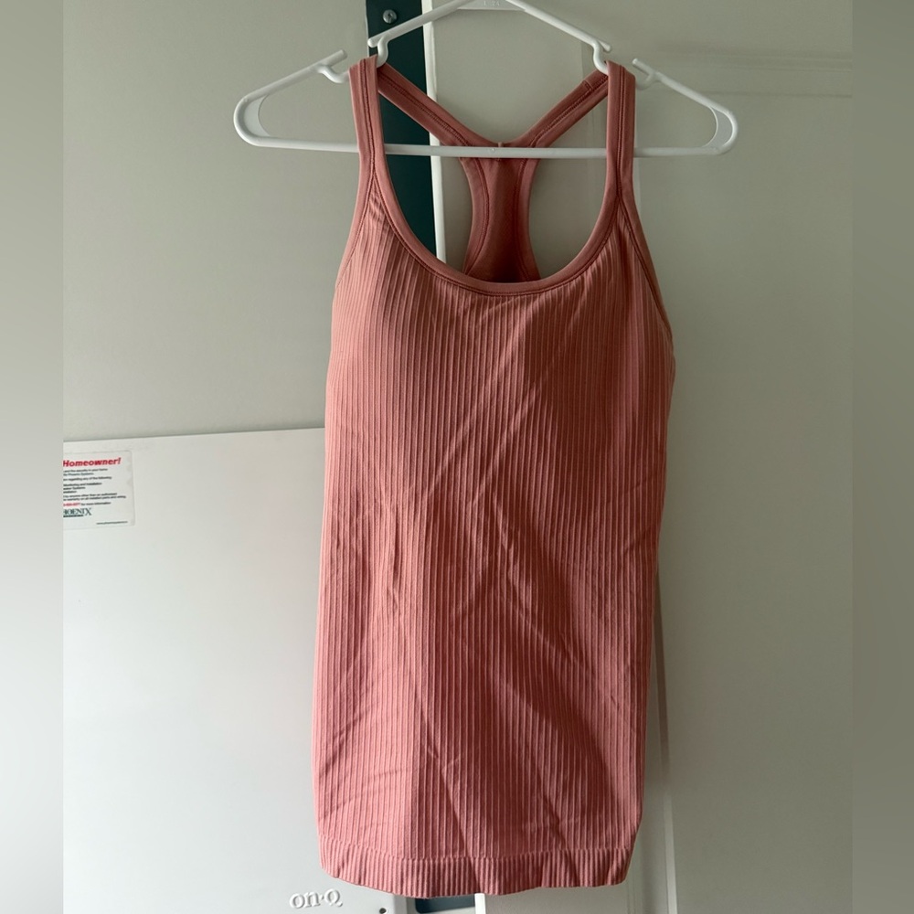 Women's Lululemon Pink Ribbed Tank Top medium with built in bra